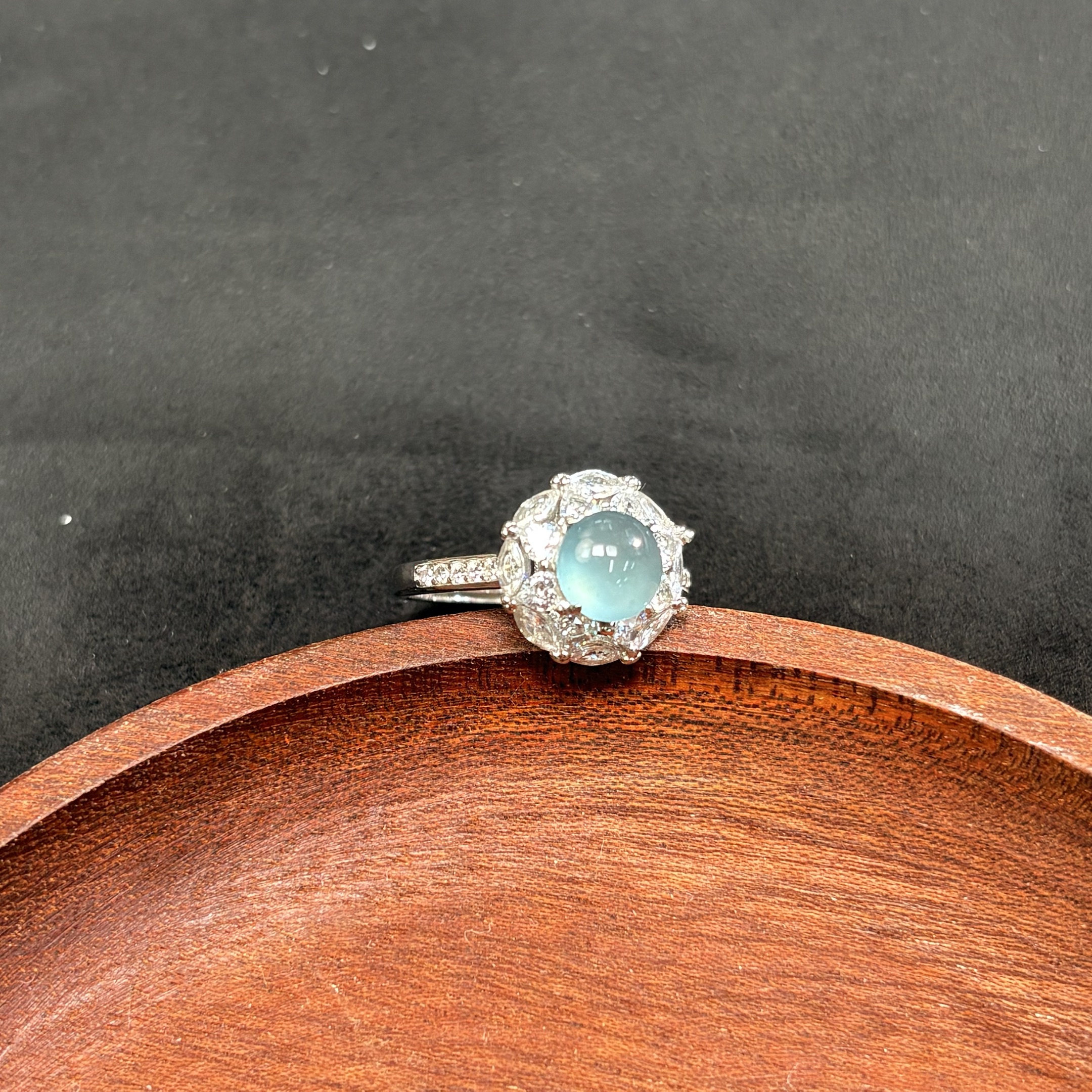 【七七专属】S925蓝水蛋面花边钻戒指 KJUNJ112901