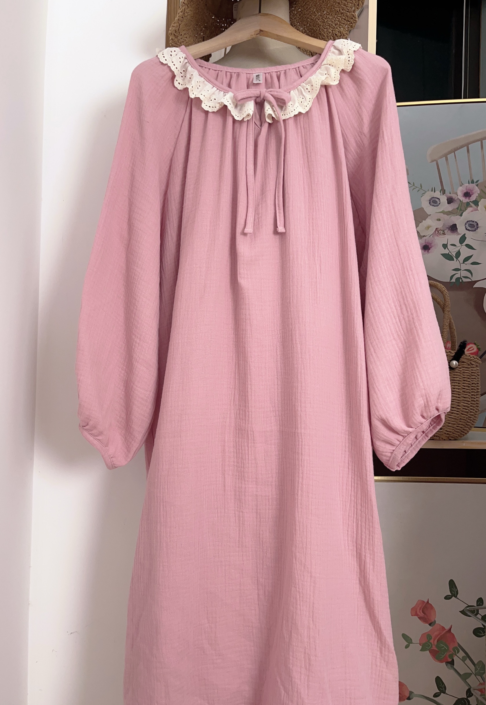 纯棉双层棉纱长袖春秋睡裙睡衣家居服