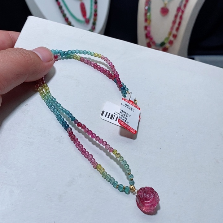 碧玺颈饰18K金镶嵌碧玺项链