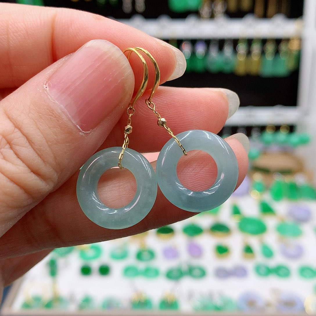 翡翠耳饰18K金镶嵌的