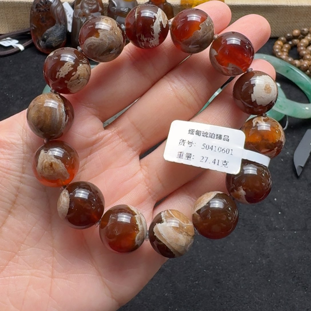 未镶嵌琥珀珠宝奇石15.4mm橘红蜜白花根溶洞