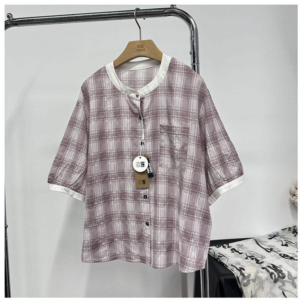 C098夏季新款女士时尚百搭圆领套头衬衫女