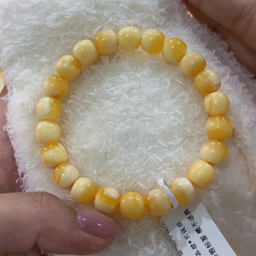 未镶嵌蜜蜡手链9.5m金瓷白微瑕老型手串