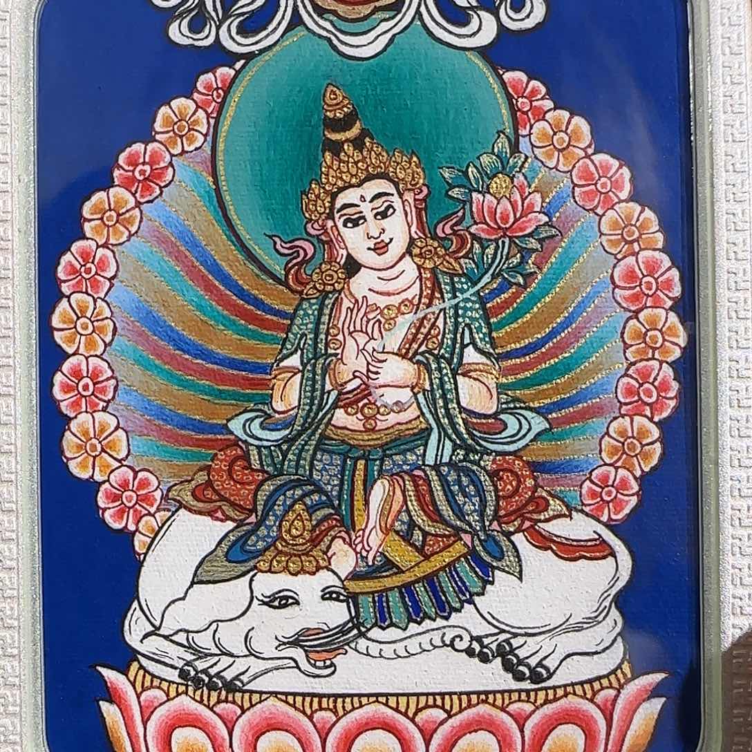 装裱画纯手绘天然矿料 普贤 普华东智绘