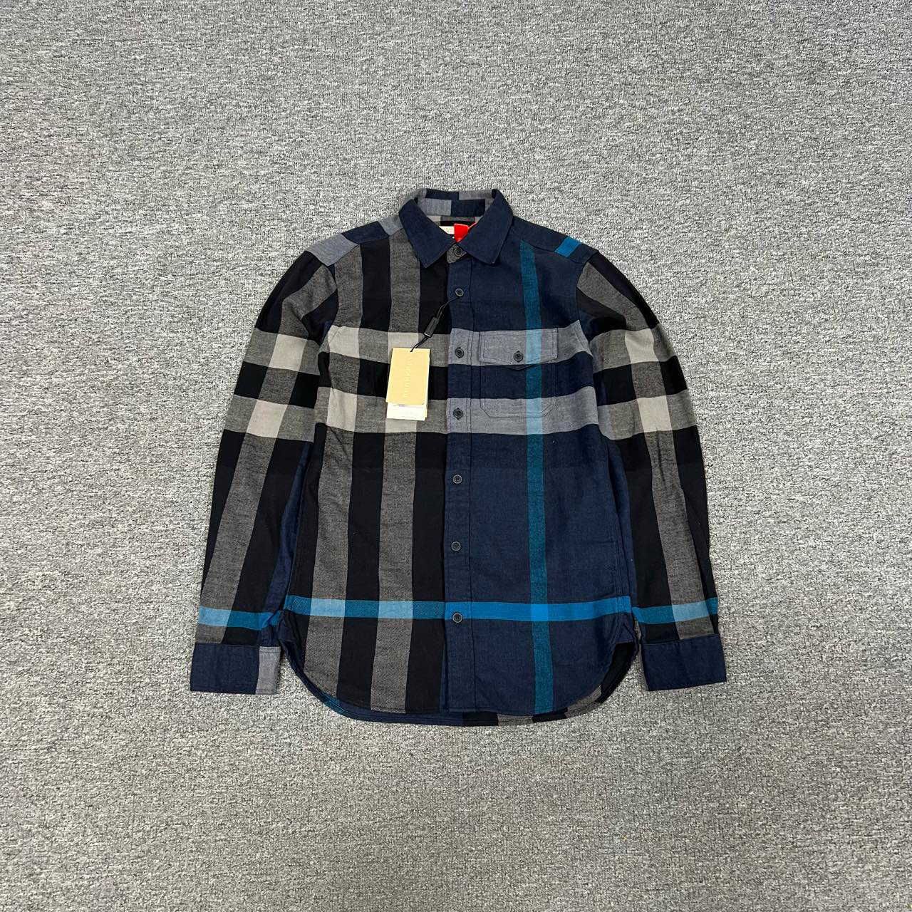 99新 BURBERRY/博柏利 蓝色 经典格纹 长袖 衬衫 xs码