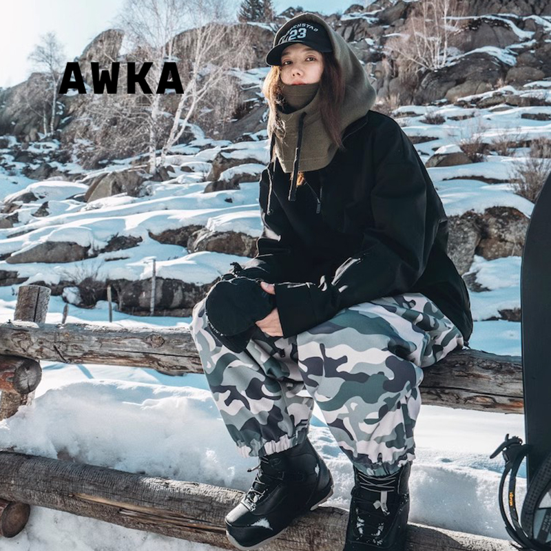 awka品牌雪山户外男女迷彩滑雪裤防风加厚保暖耐磨单双板BZK15