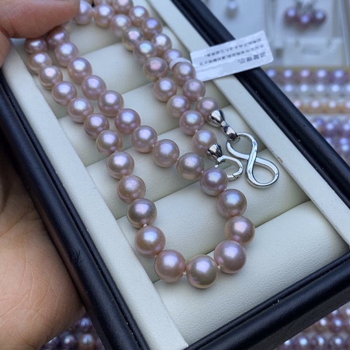 淡水珍珠项链未镶嵌8-8.5m无核 灰粉