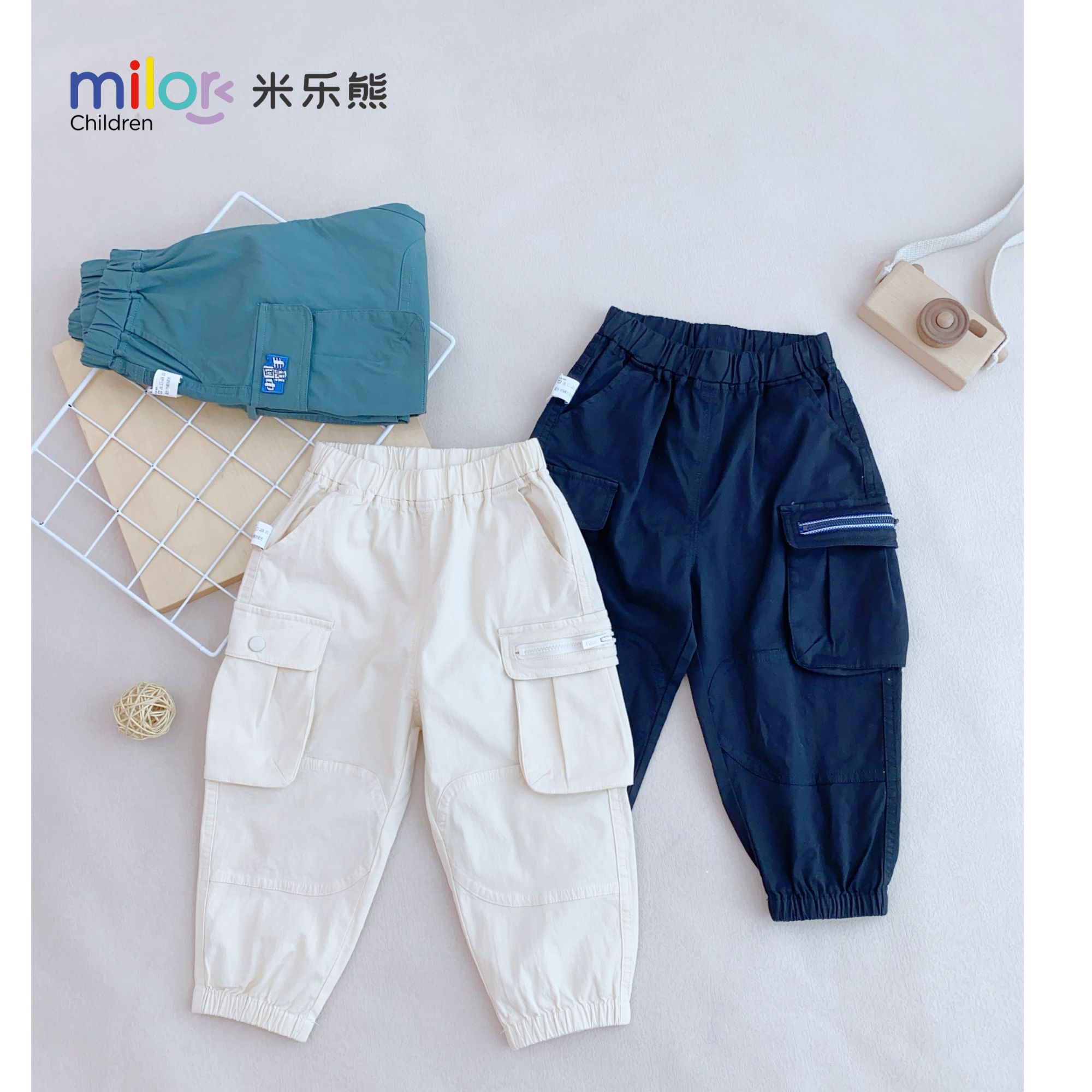 2063米乐熊宝宝休闲束腿裤子卫裤运动梭织童装儿童纯色