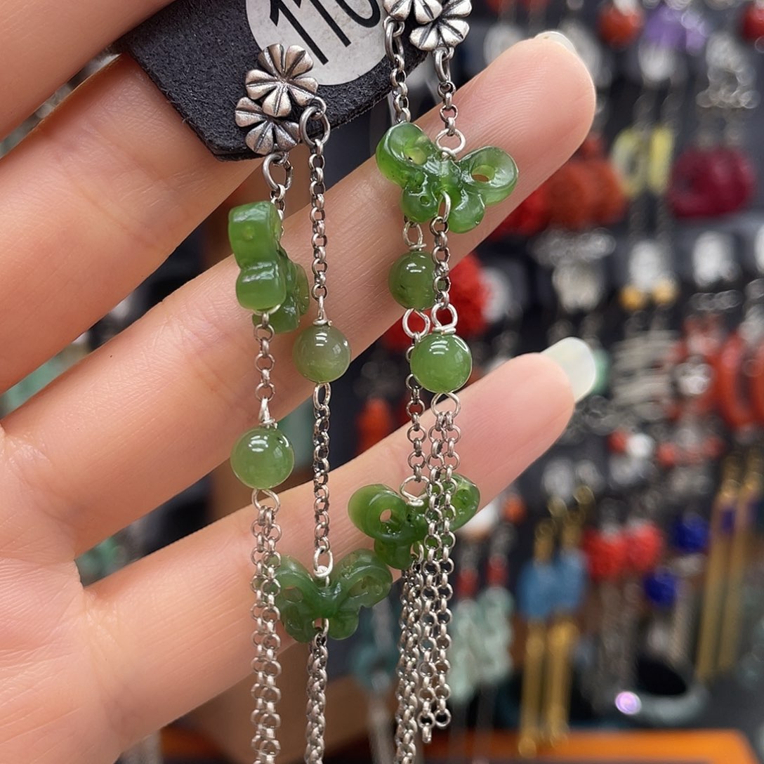 和田玉耳饰银S925镶嵌安*207ghjjhhh