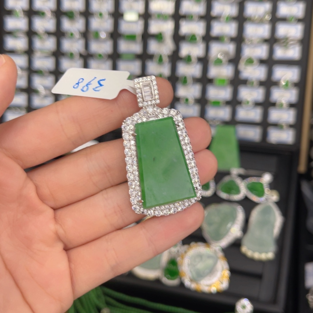 翡翠戒指银S925镶嵌翡翠吊坠
