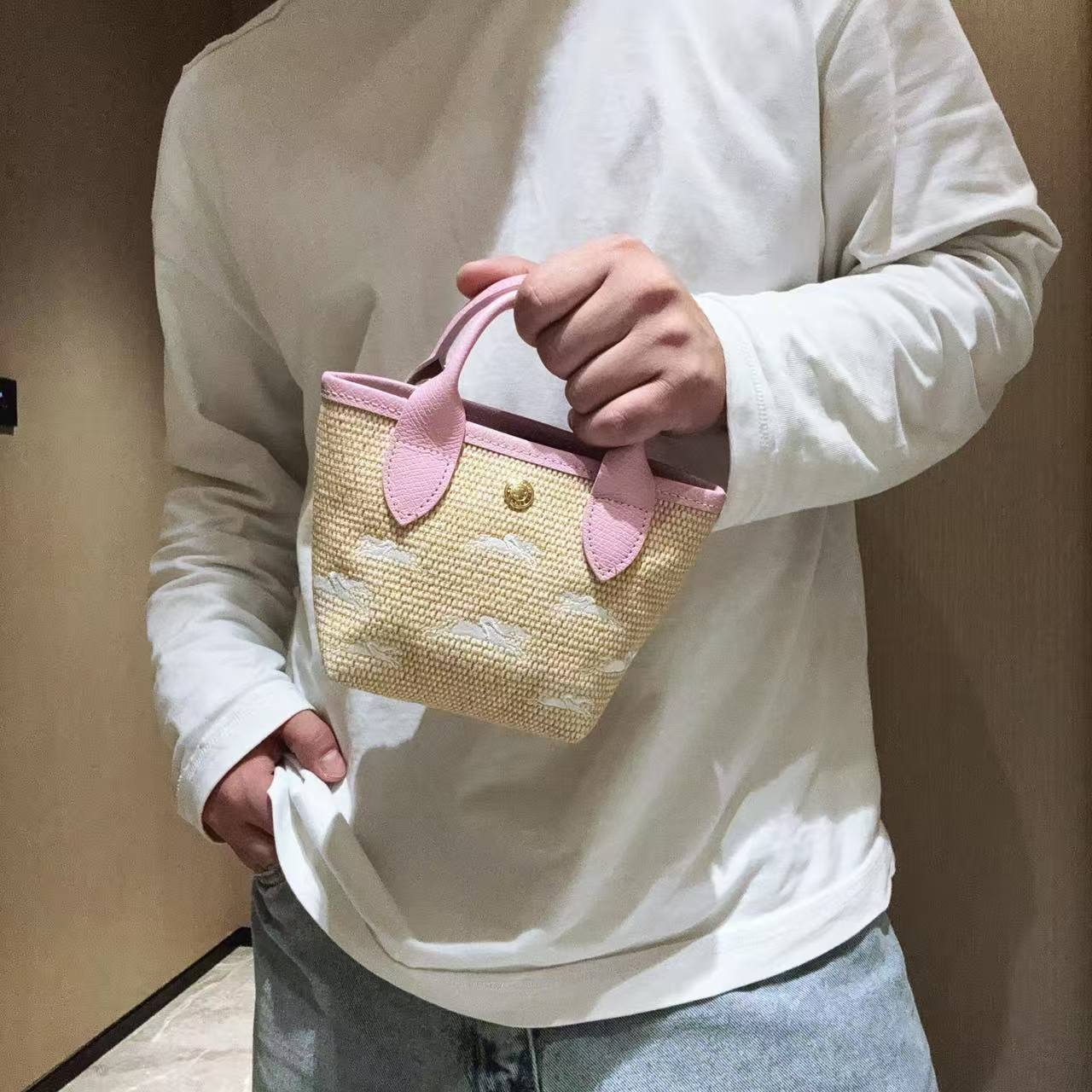 95新 LONGCHAMP/珑骧 【冰】篮子小手提包