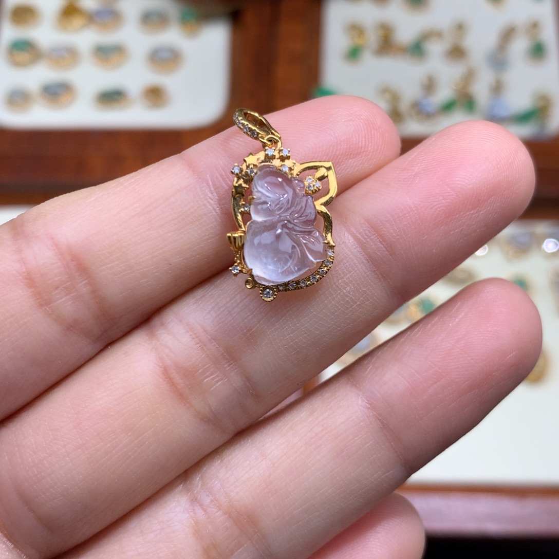 翡翠18K金镶嵌毛衣链仙子