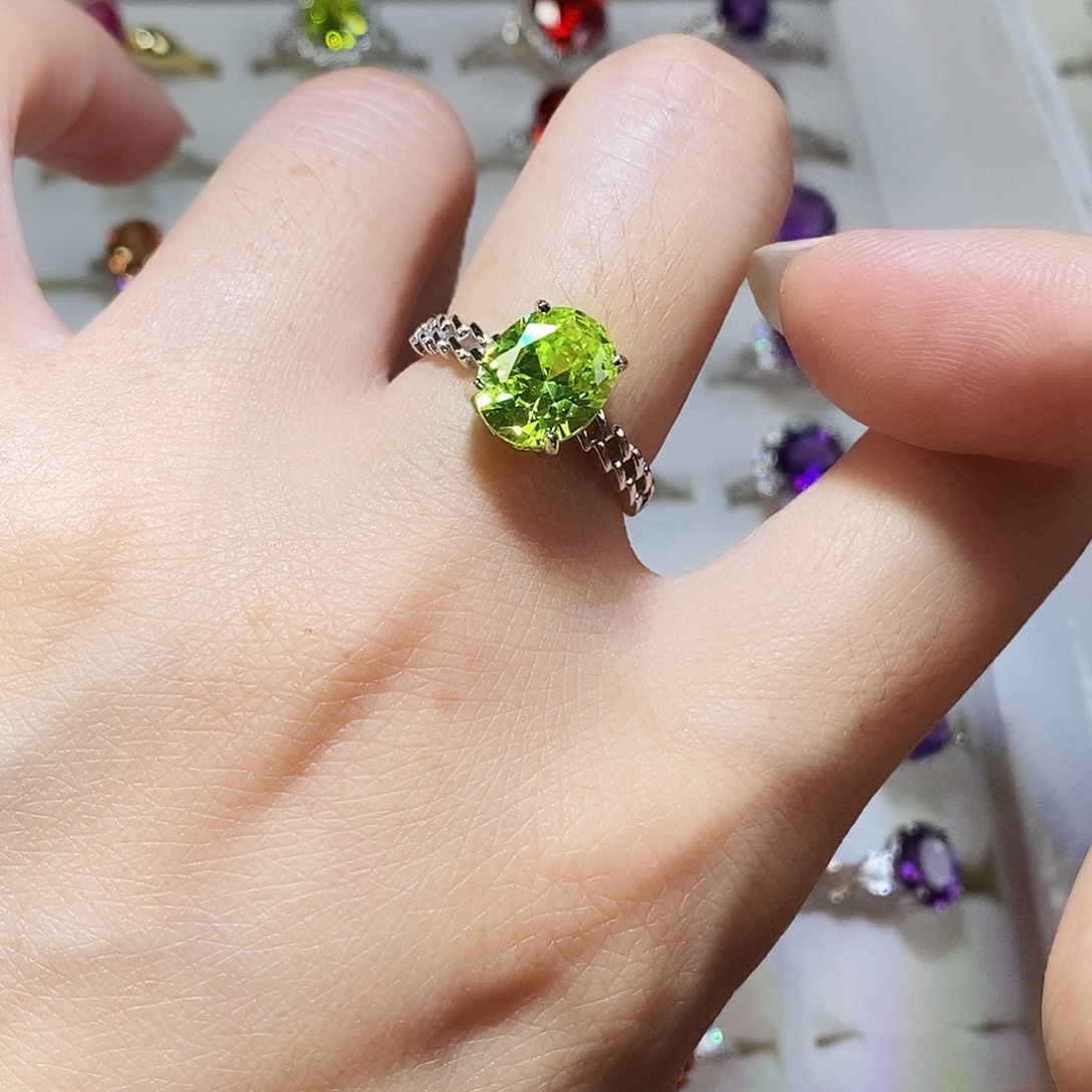 橄榄石戒指银S925镶嵌