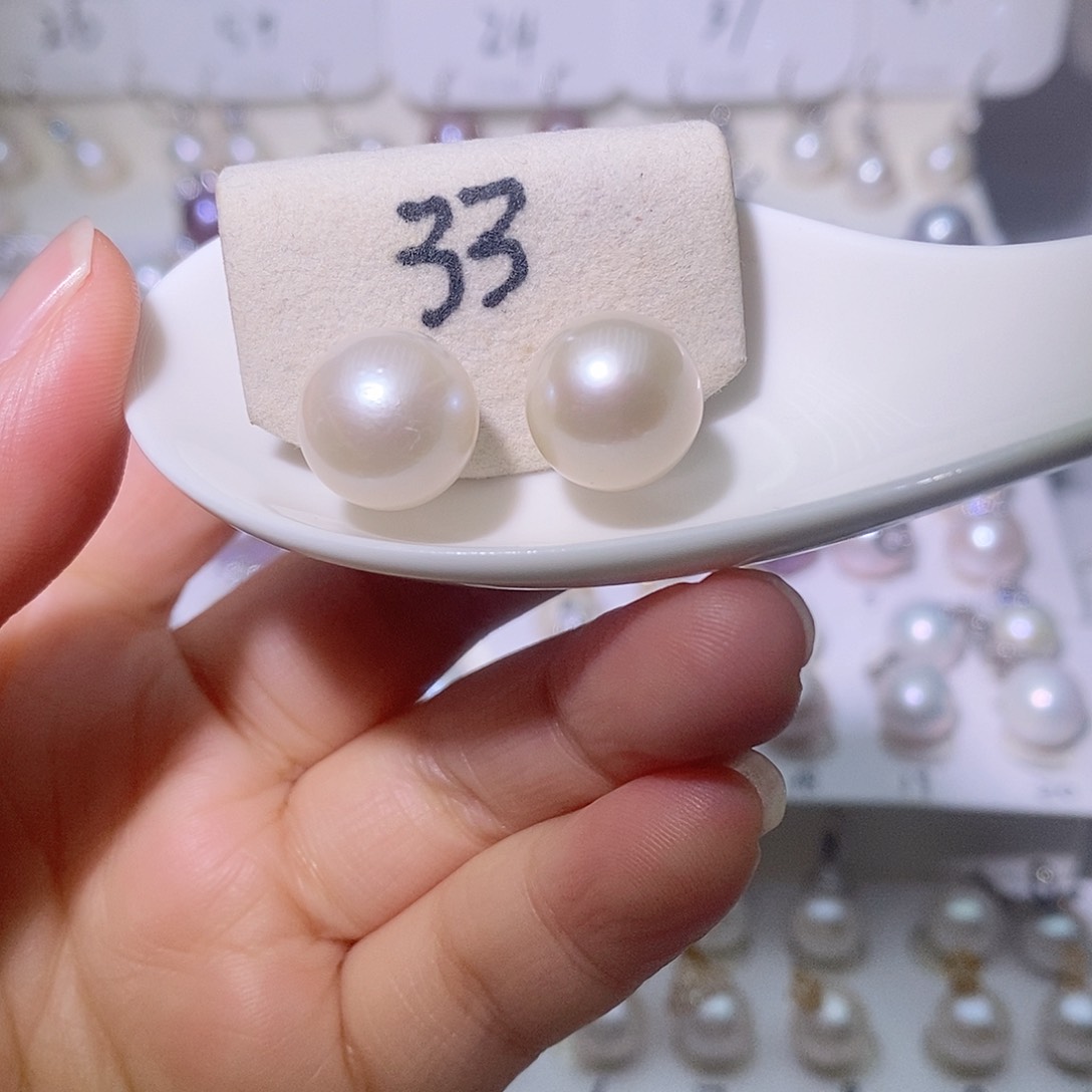 淡水珍珠耳饰银S925镶嵌尺寸12/13毫米