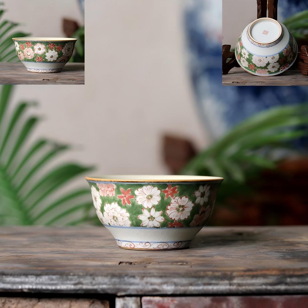 【非遗甄选】朴云堂-鼓腹盏杯红绿万花（F-35）