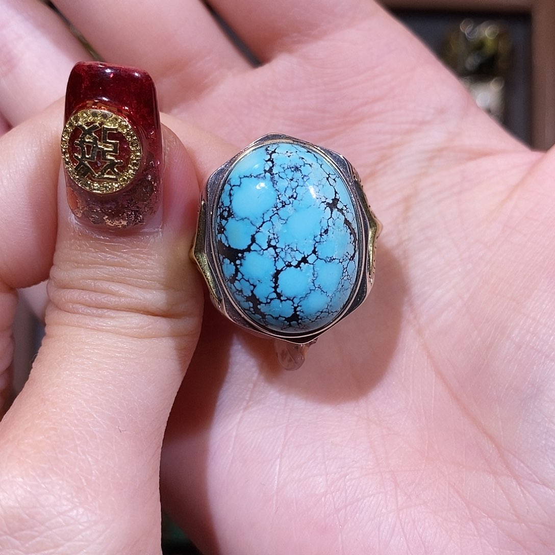 绿松石戒指银S925镶嵌嘎*?戒指