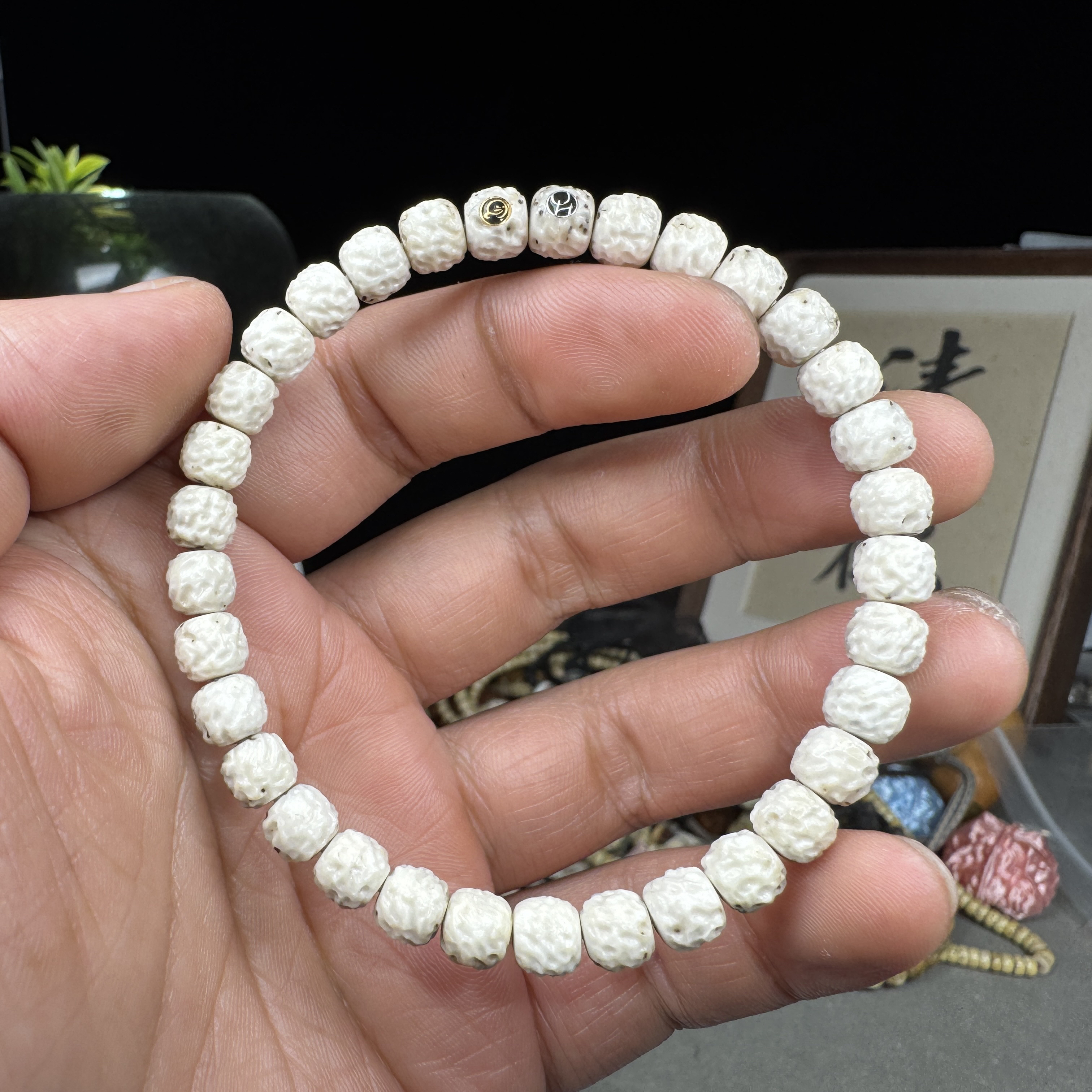 清歡-星月菩提石玉料6.8mm星陨单圈手串