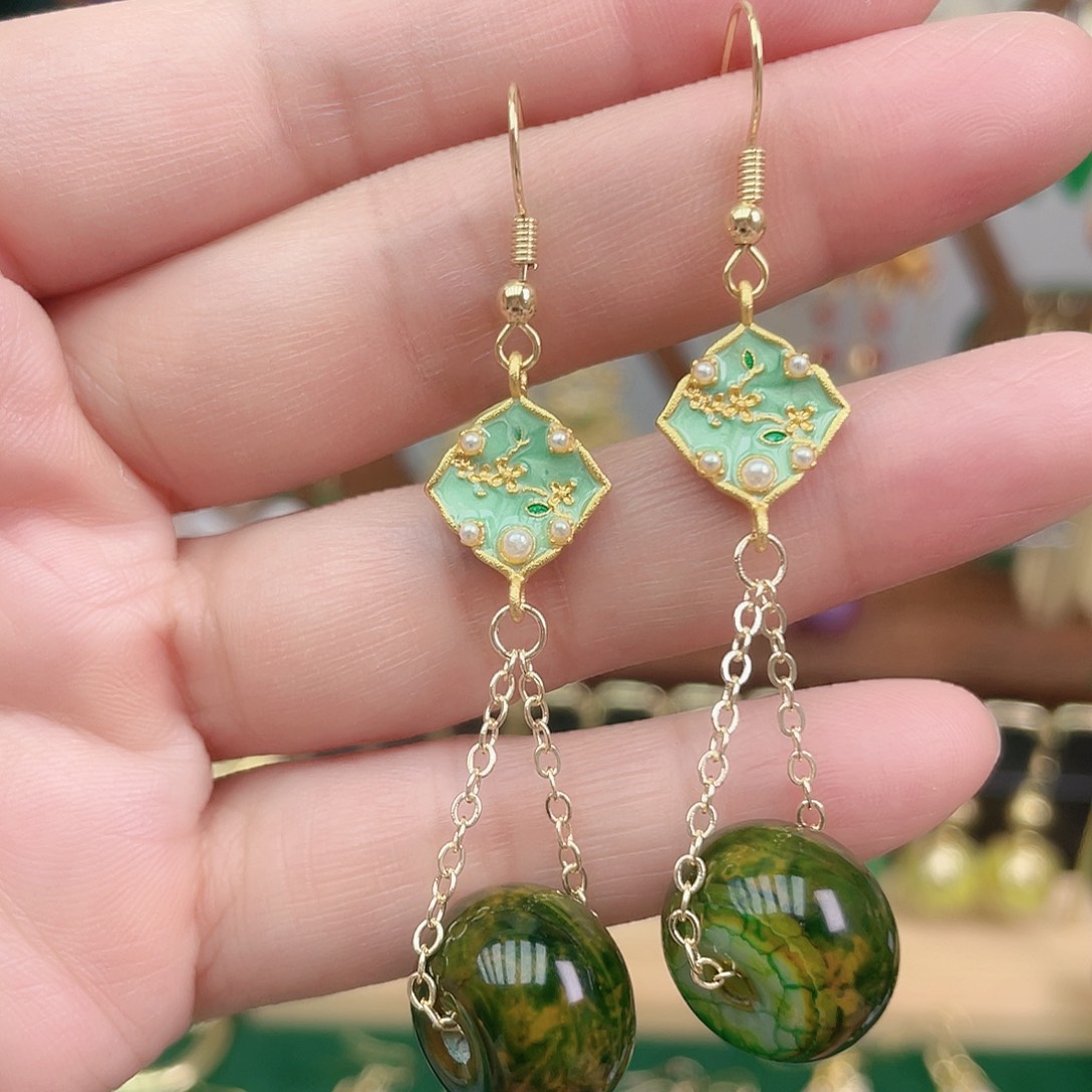 玛瑙/玉髓合金耳饰