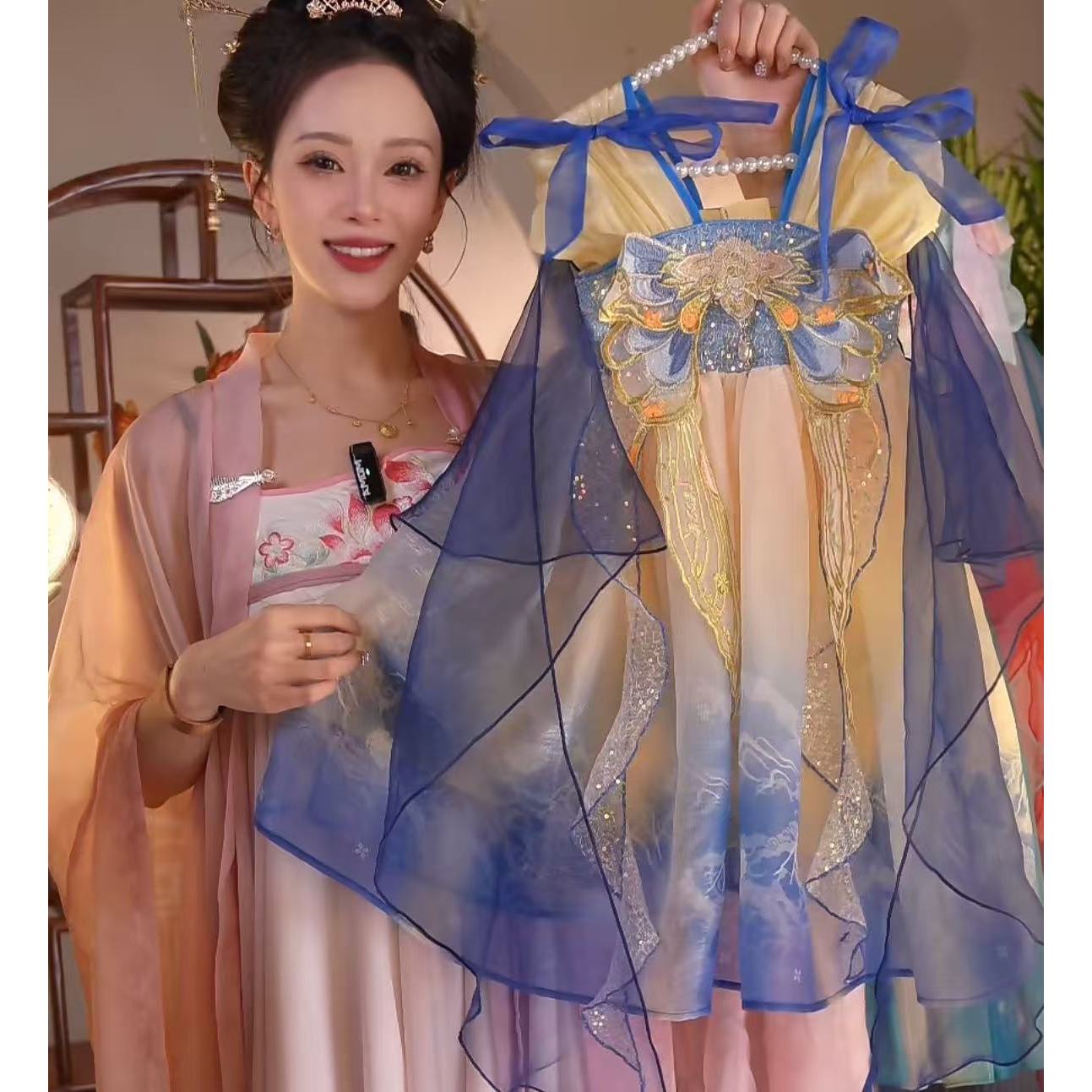 海宁1【蓝宵】2025新款女童仙气中国风夏季休闲汉服裙25129