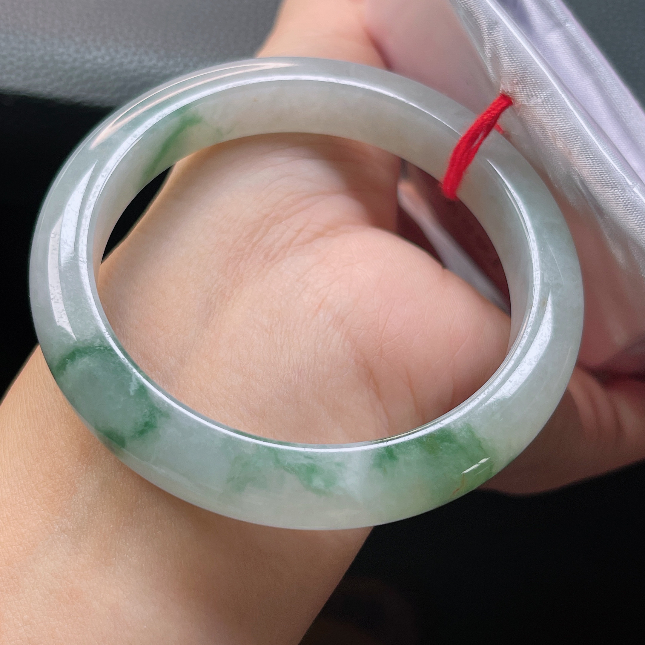 659号 57-58圈口翡翠A货手镯飘花圆条女款时尚精美