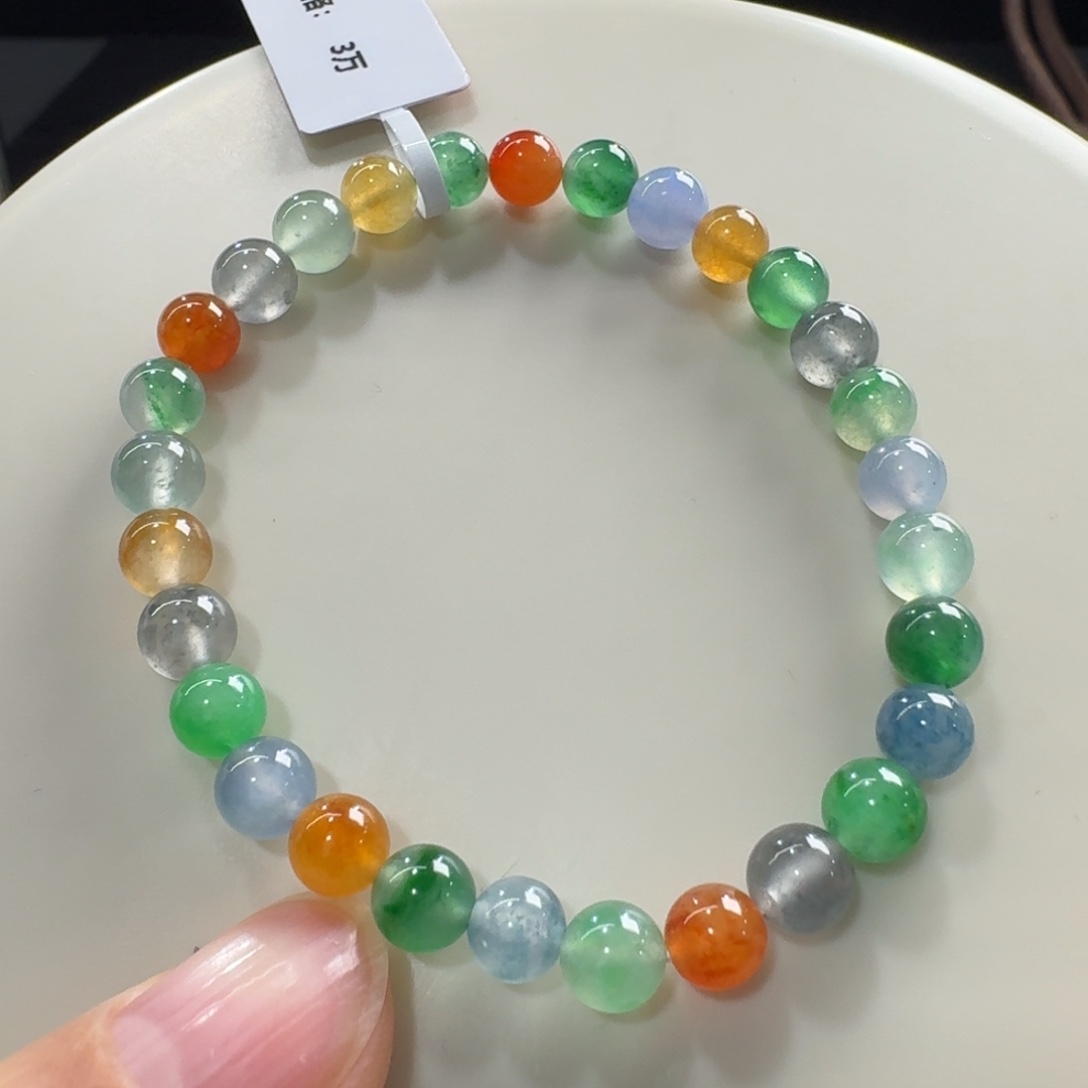 翡翠未镶嵌手链高冰浓彩多宝单圈6mm