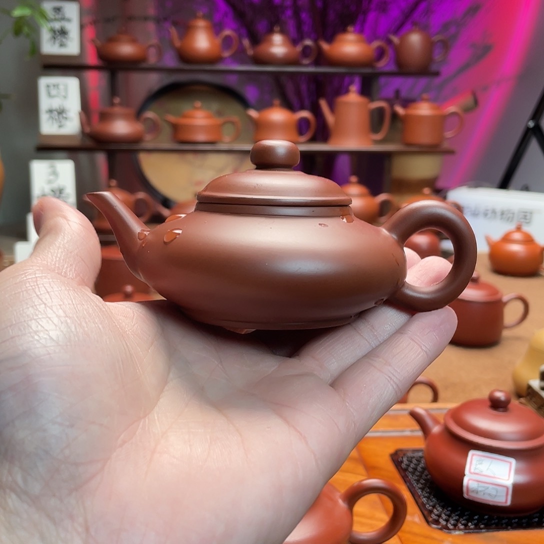 紫砂茶壶食**人老朱泥虚扁110cc