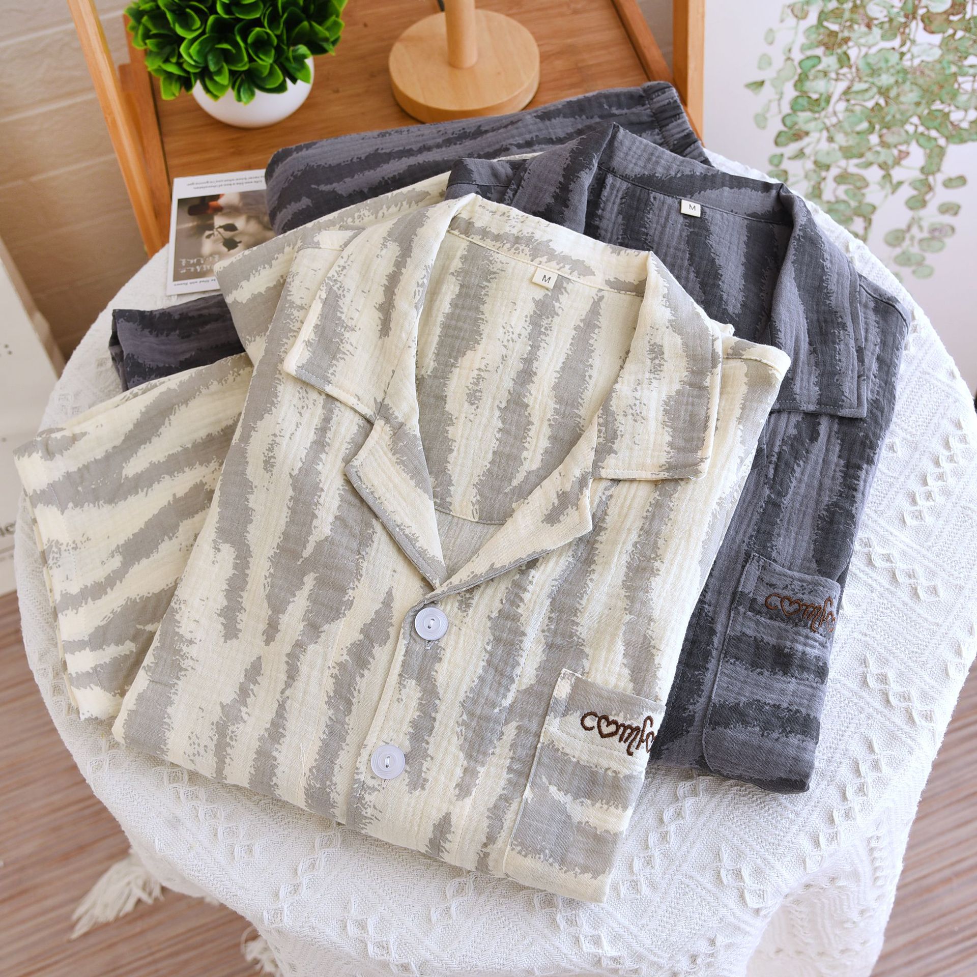 100%纯棉睡衣男士春秋款长袖开衫可外穿全棉简约加肥加大码家居服