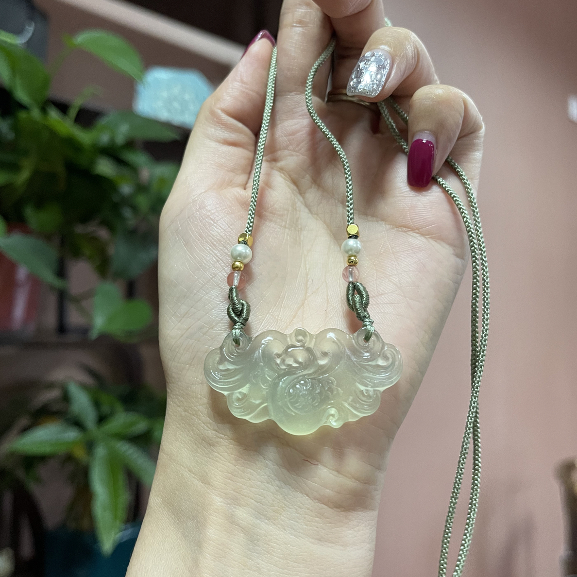 岫玉凤凰于飞锁骨链毛衣链
