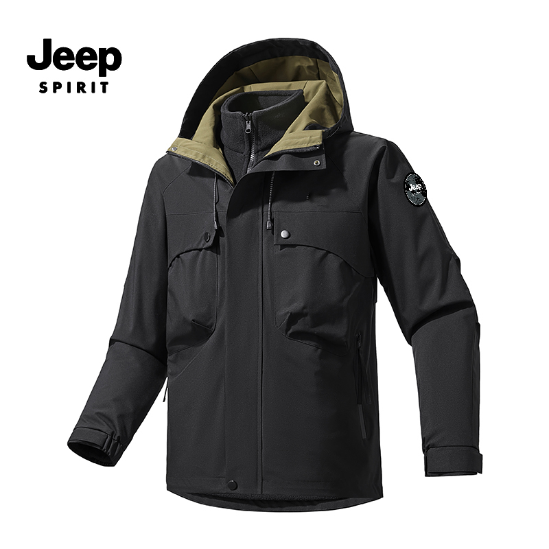 JEEPSPIRIT吉普户外秋冬外套可拆卸加绒内胆时尚百搭防风上衣