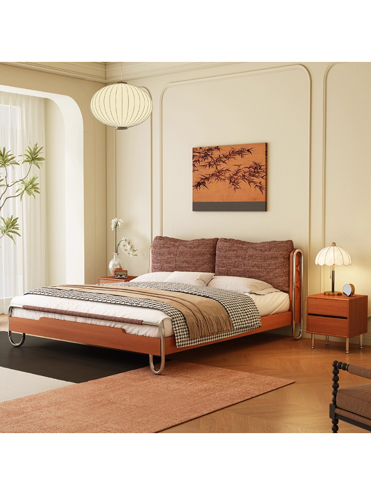 双11法式复古实木流影可拆洗布艺床卧室中古风1.8m实木双人软包床