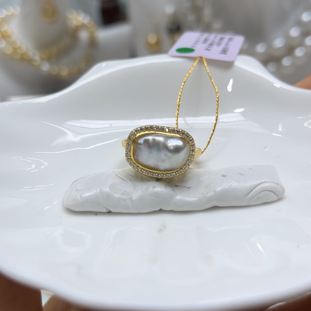 银S925镶嵌海水珍珠戒指