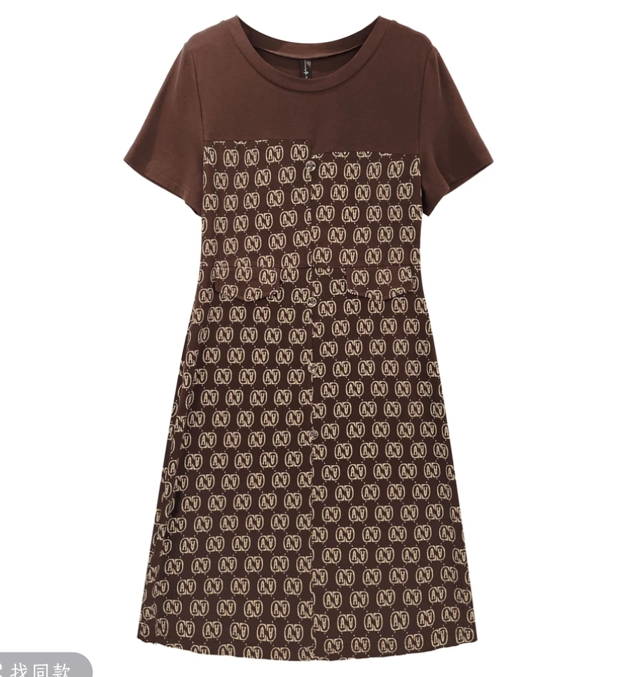 GLB033   夏季优雅气质简约休闲圆领印花时尚连衣裙