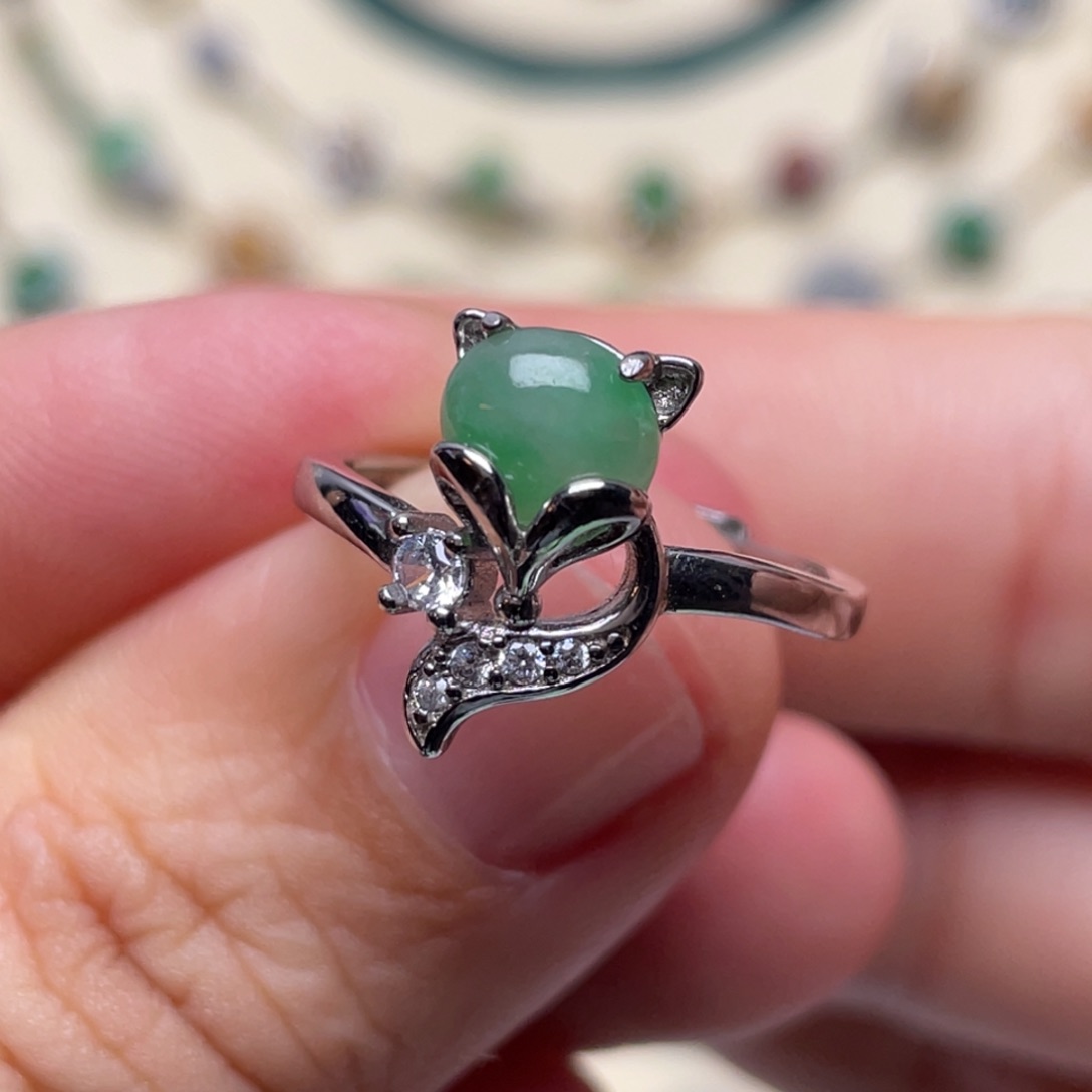 翡翠戒指银S925镶嵌纯天然缅甸翡翠
