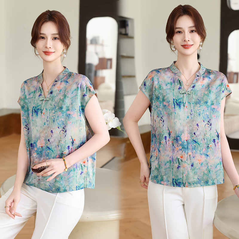 L-4XL 妈妈夏装套装两件套时尚中老年女装洋气休闲套装上衣aa6693