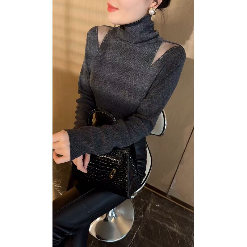 [ZQHK]子琪品牌2025年冬季新款气质修身镂空烫钻羊毛衫