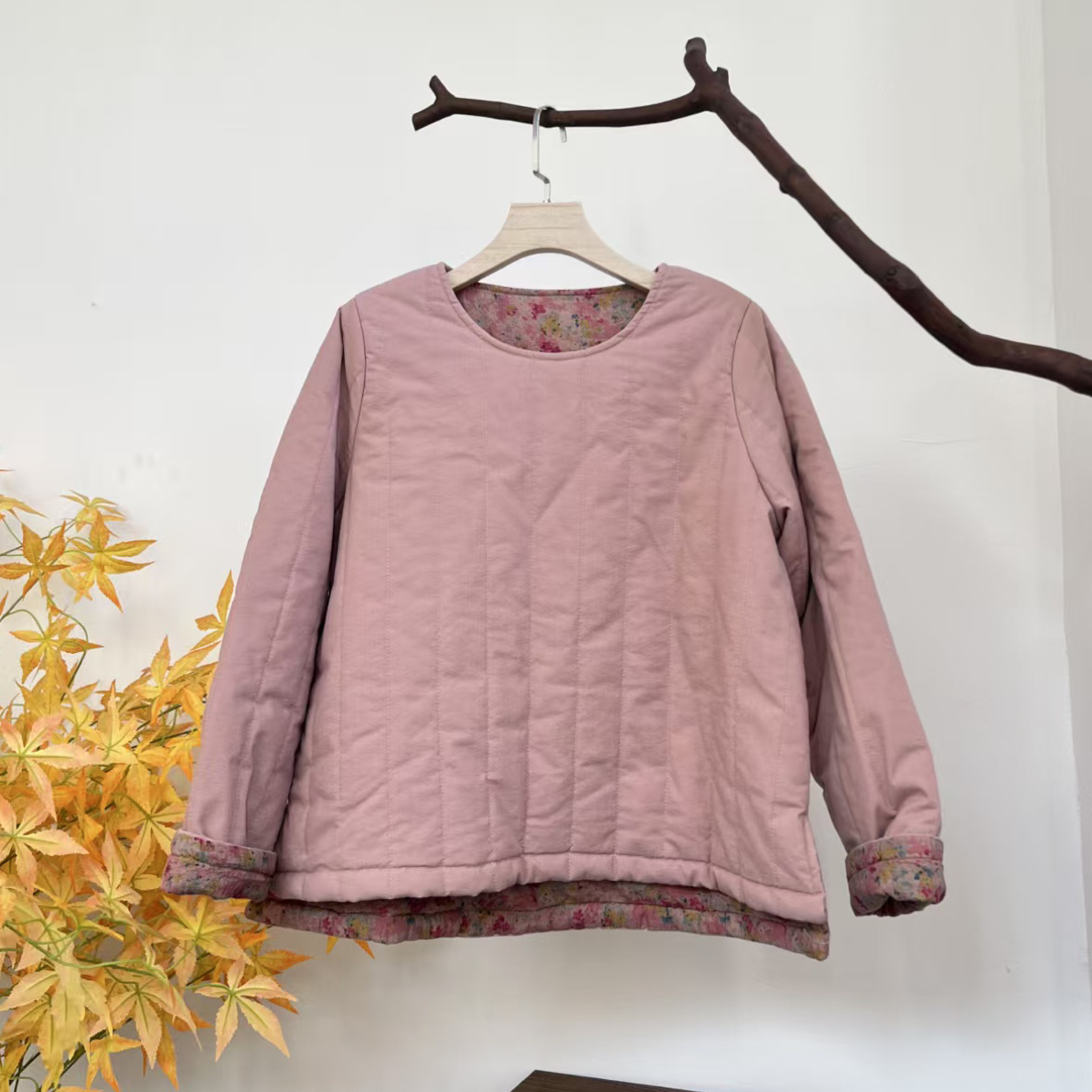 2505-5 亚麻拼碎花套头棉服两面穿（衣长60−65，胸围120左右）