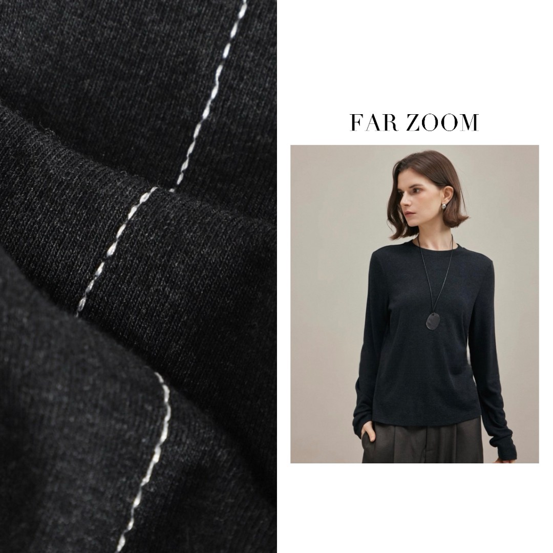 FAR ZOOM 莱赛尔绵羊毛混纺竖线上衣