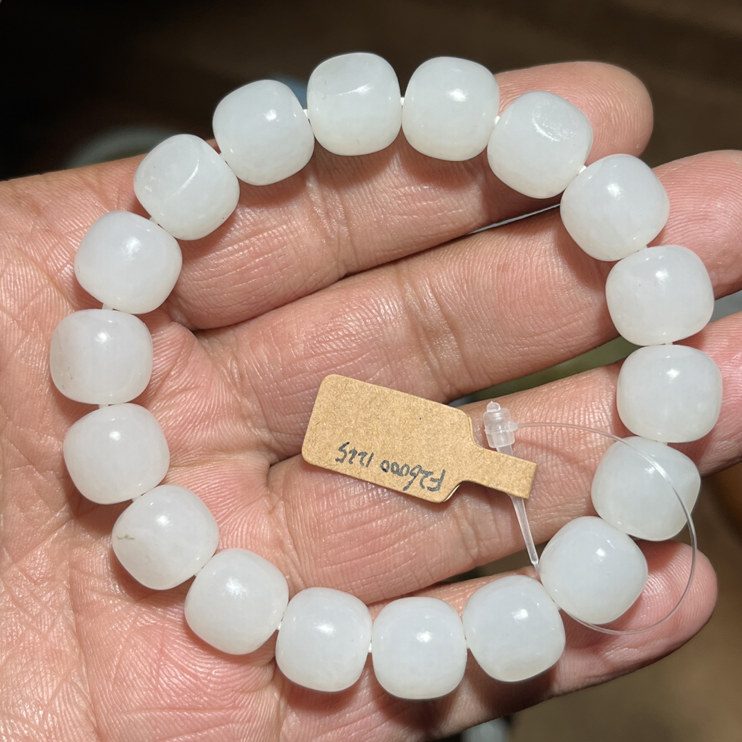 新疆和田玉老型白玉一级白桶珠手串12mm