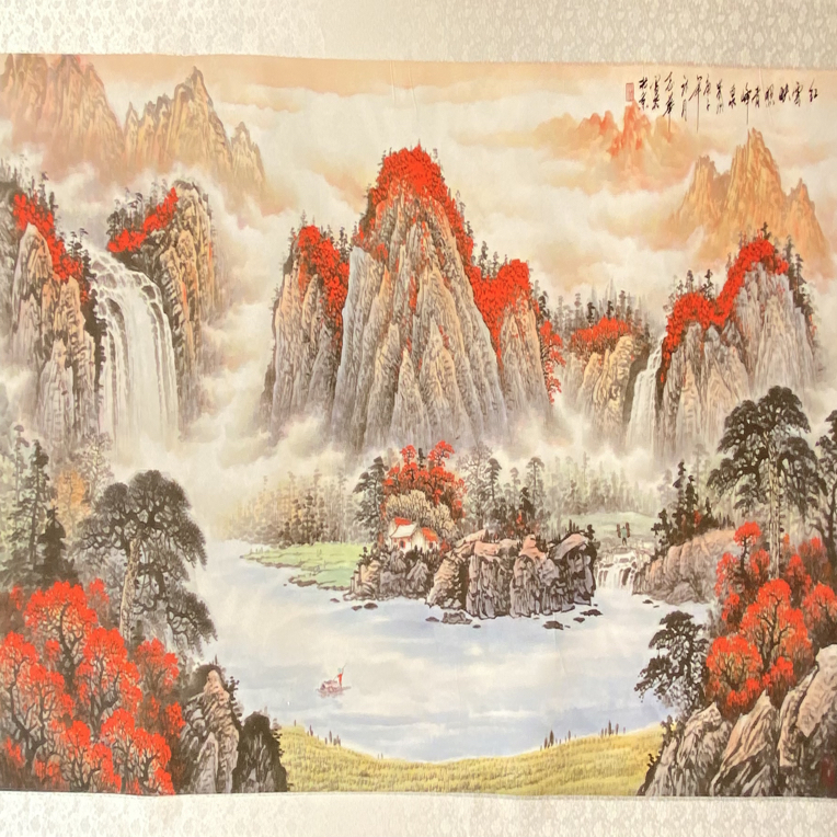 08微喷打印宣纸装饰画红云映照青峰泉