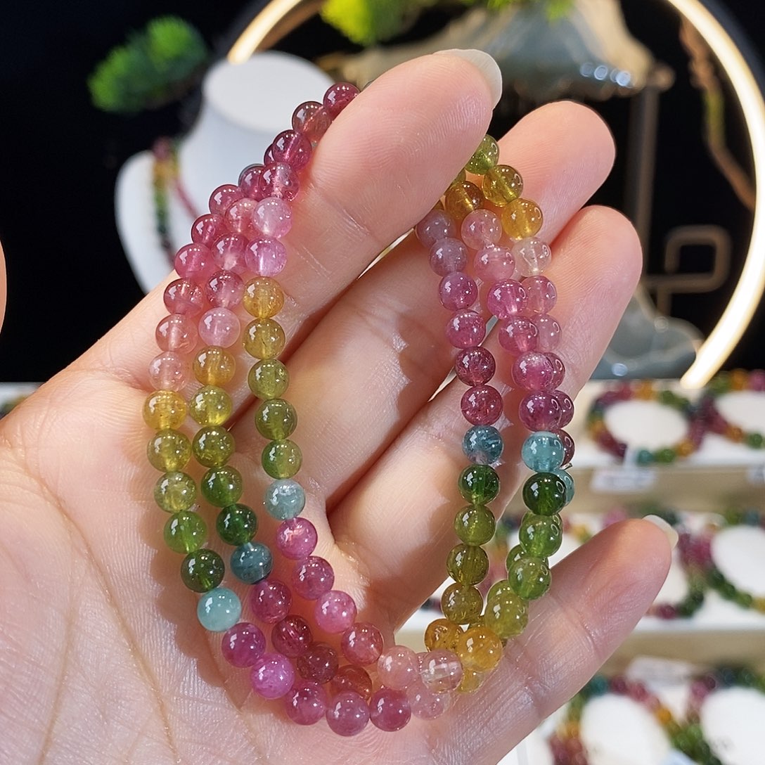 碧玺手串未镶嵌G2054三圈颜色微差