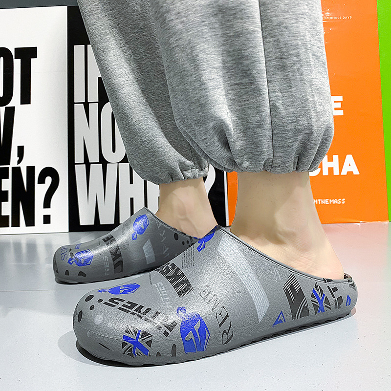 老爹炸街男士拖鞋 外穿潮流印花包头时尚凉拖鞋棉鞋