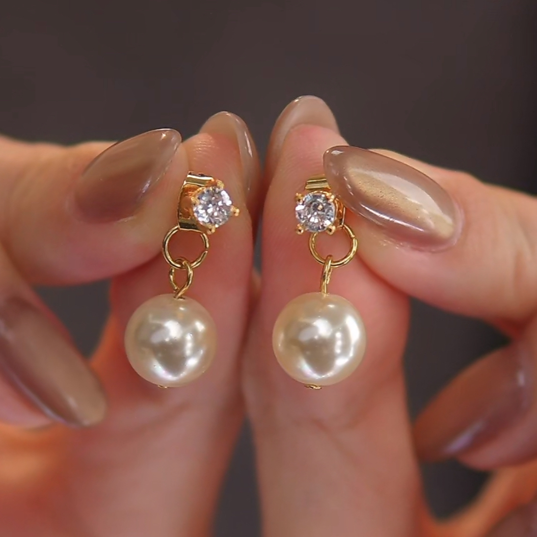 愿岛 黄铜仿珍珠耳饰 法式气质一颗锆石前后戴仿珍珠耳环EH2860