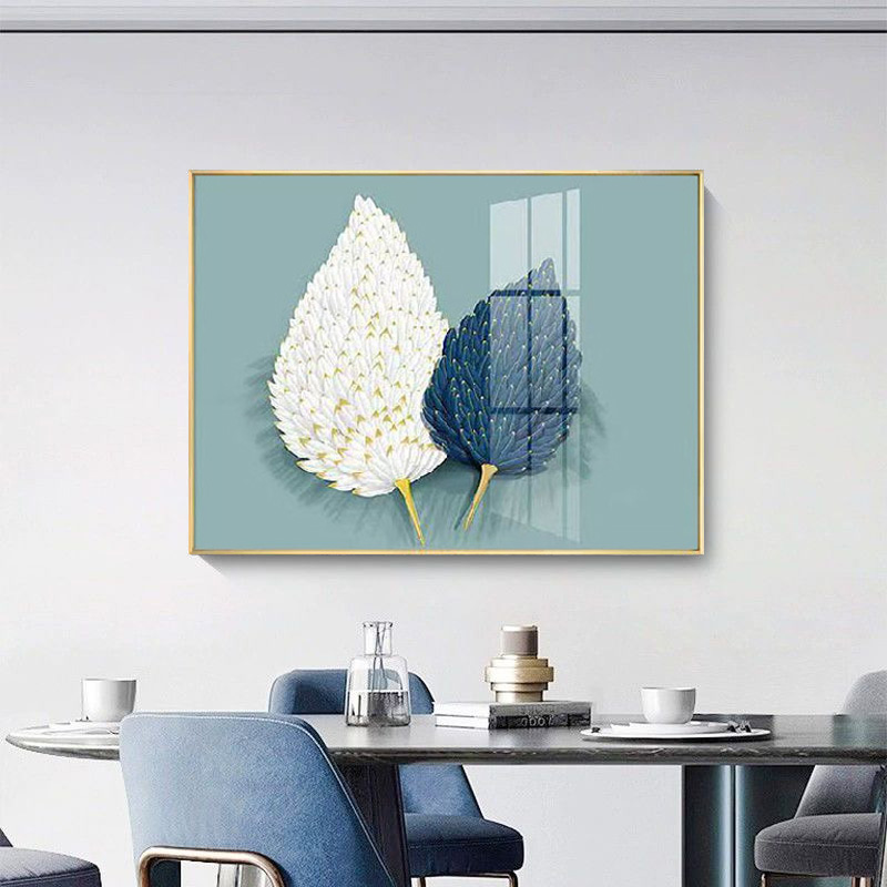 高端晶瓷蓝羽毛餐厅书房挂画晶瓷电表箱装饰画4060
