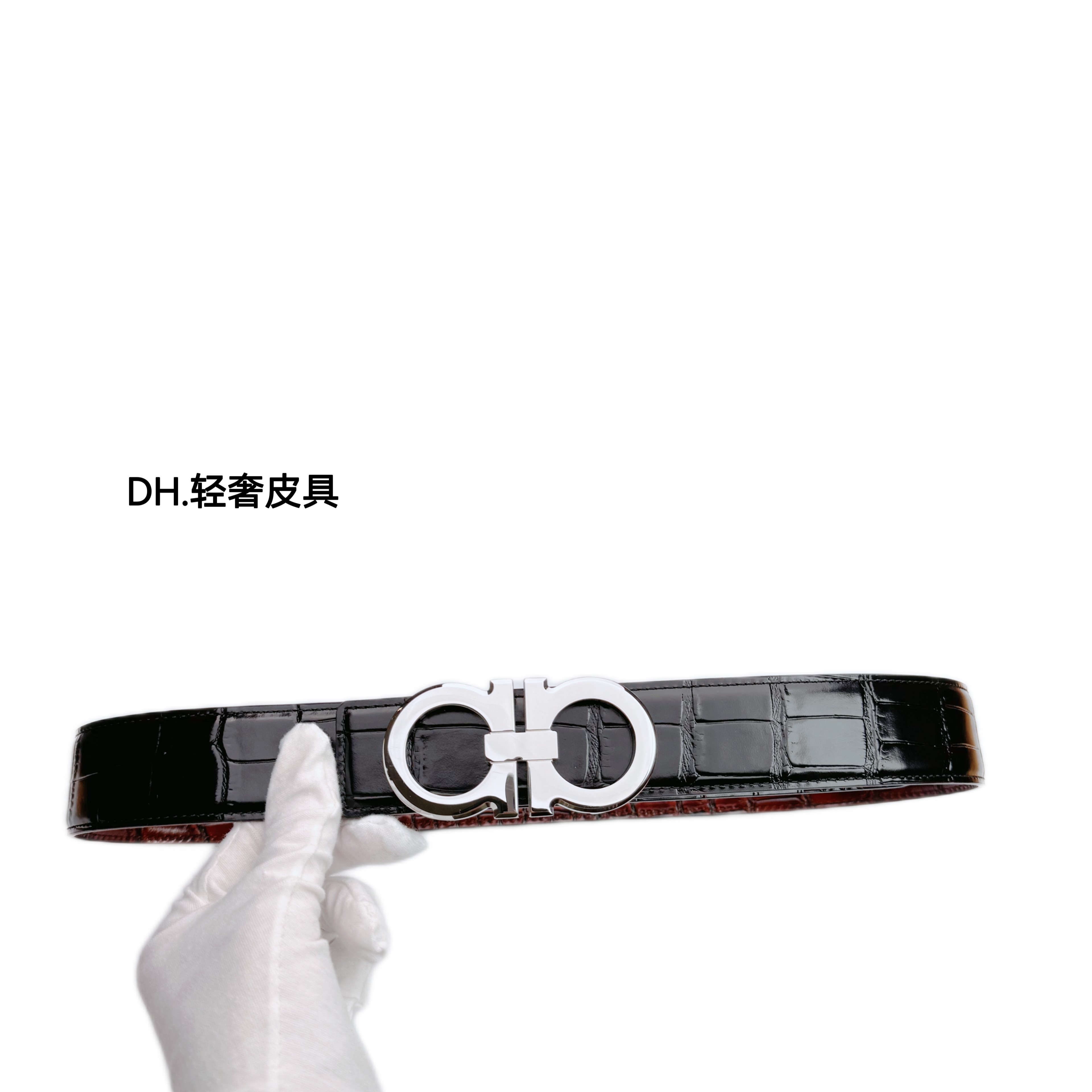 （整套装）鳄鱼纹双面黑棕，3.8宽男士真皮腰带，休闲商务百搭（礼盒）