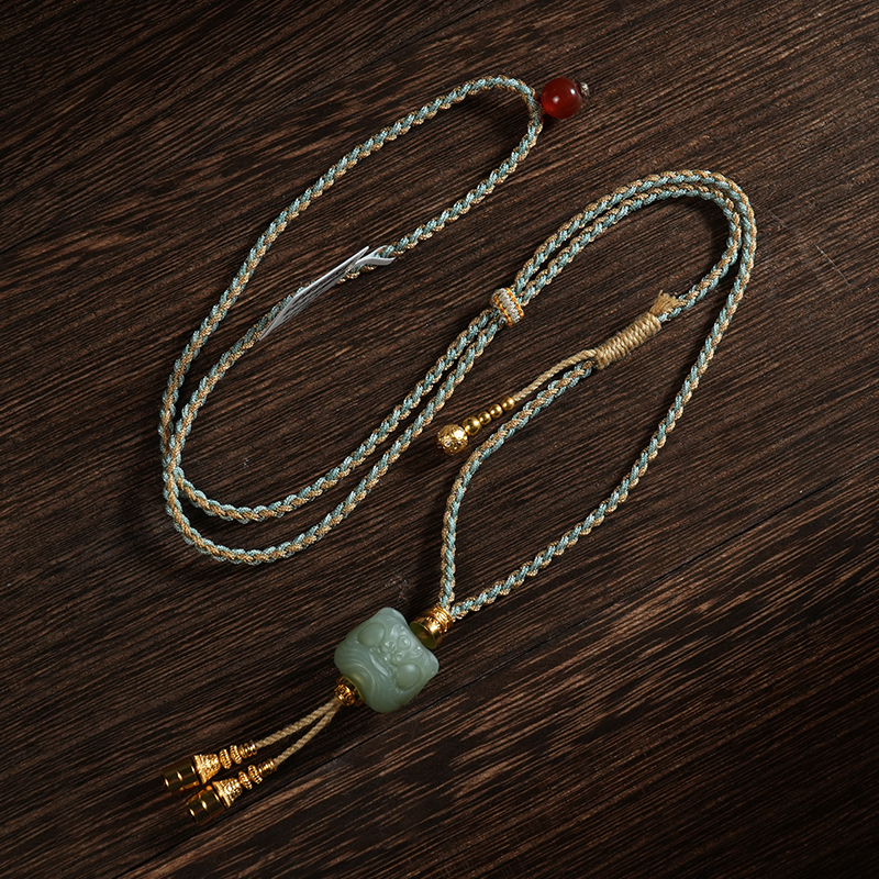 【老掌柜】天然和田玉/且末蓝醒狮项链吊坠/  B112621