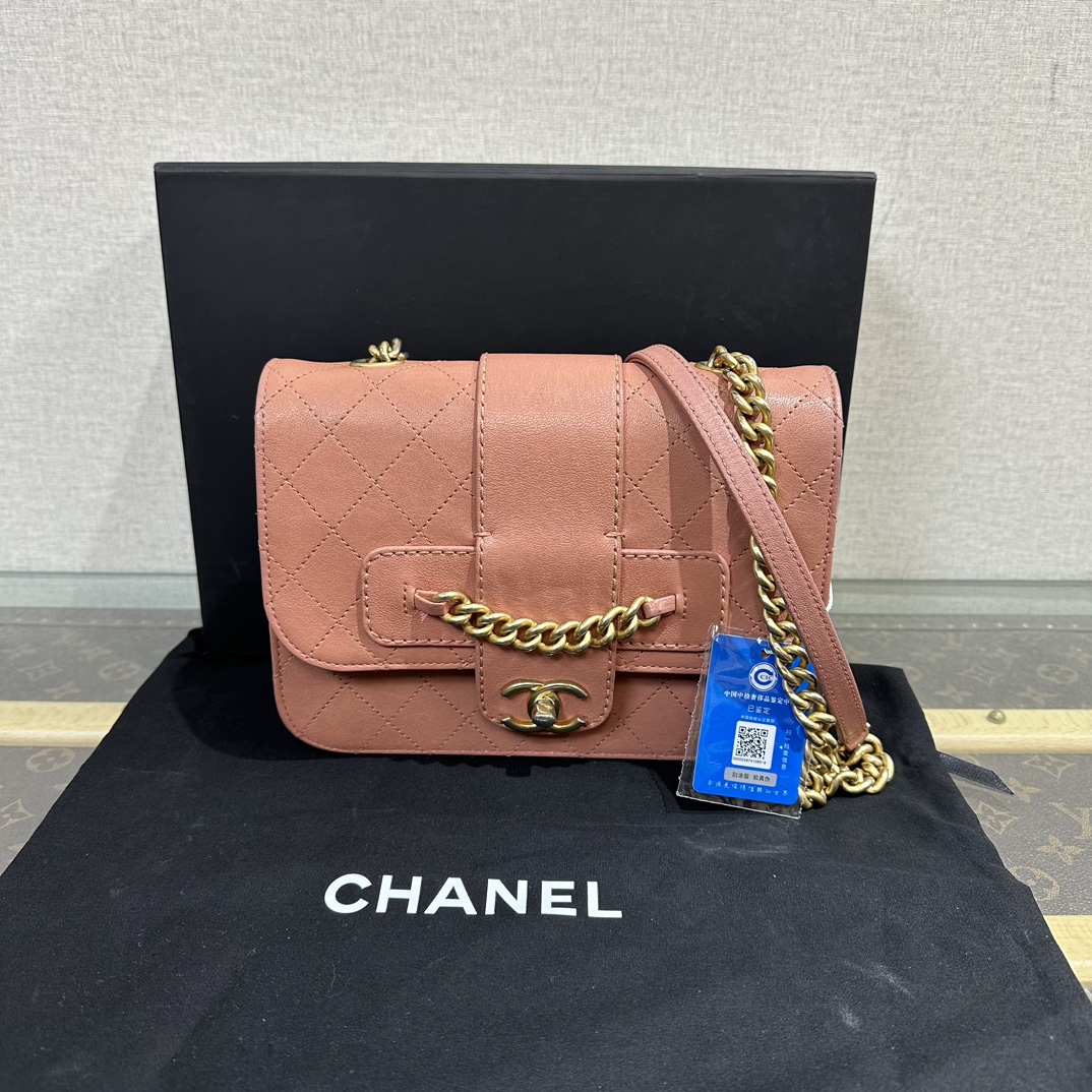 95新 Chanel/香奈儿 孟买系列粉金单肩斜挎邮差包 17286