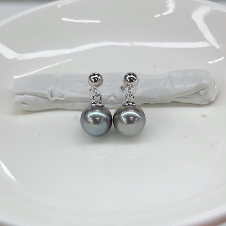 银S925镶嵌耳饰海水珍珠8-9m