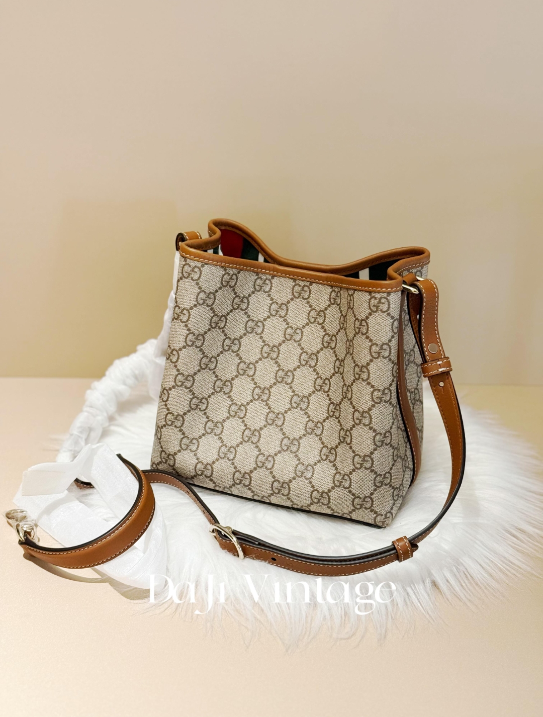 99新 GUCCI/古驰 大吉中古sh/Gucci古驰老花mini水桶斜挎包