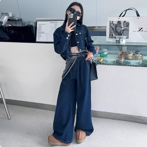 女童牛仔套装春秋2025新款儿童休闲春装韩版女孩阔腿裤两件套洋气