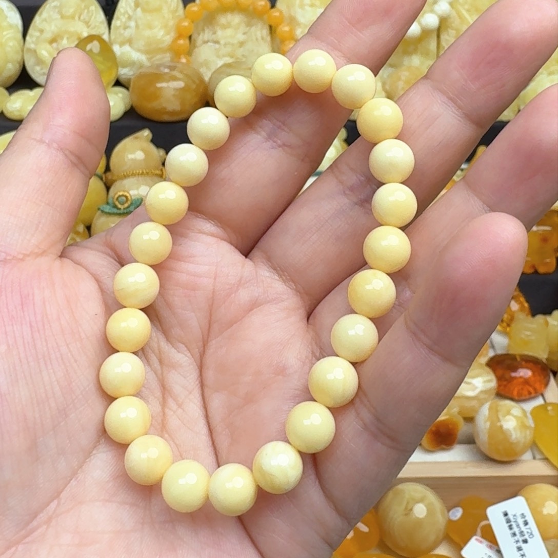 蜜蜡手链未镶嵌天然俄料浓白蜜蜡圆珠手串